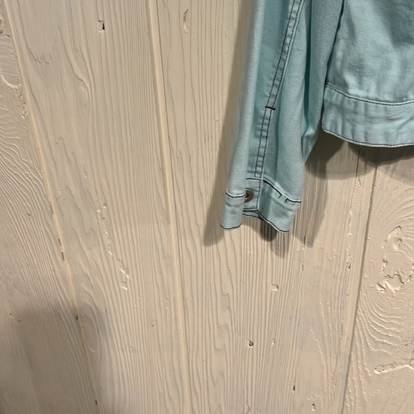 Jean Jacket Style Turquoise Brown  stitching Silver buttons  size large - Picture 6 of 10